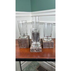 Mid Century Modern Wheat Motif Etched Glass Tumblers.